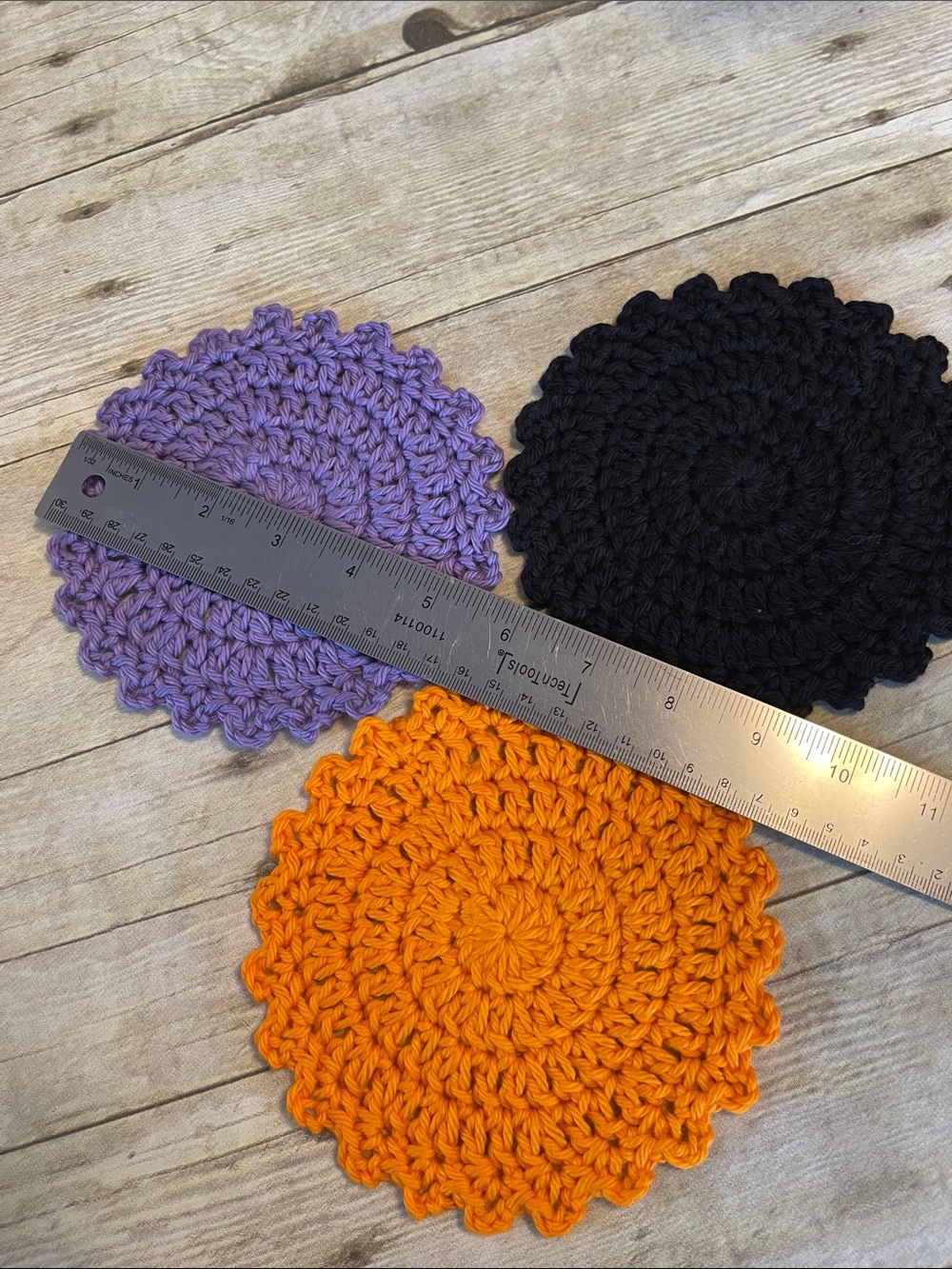Bundle of 3 Cotton Halloween Colors Small Doilies/Coasters 5 1/2 Inches - Picture 3 of 4